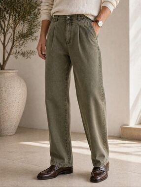 BRAX Olive Green Wide Leg Jeans High Rise Cotton Trouser Denim Pants 30